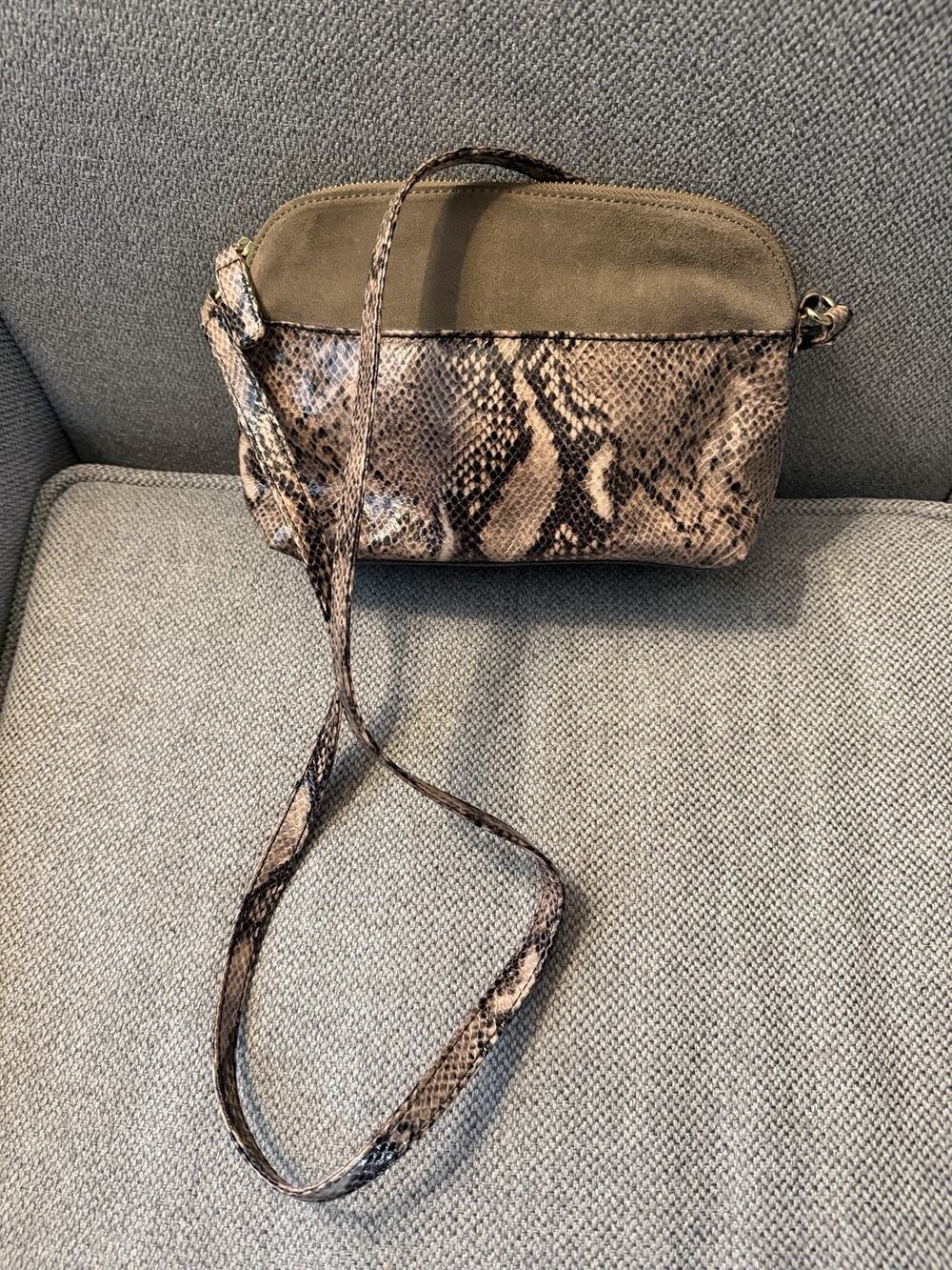 Talbots Snake Print Crossbody Bag With Suede, Gold Hardware,Leather Trim
